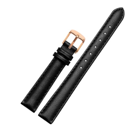 NBCNZCTSAS 12mm 14mm 16mm 18mm 20mm Herren Damen Leder Uhrenarmband passend for Casio passend for Fossil DW passend for Folli Follie Uhrenarmband Armband Zubehör(Black-rose gold,14mm) von NBCNZCTSAS