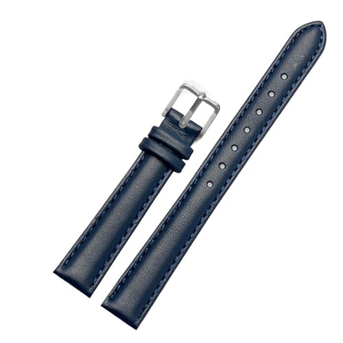 NBCNZCTSAS 12mm 14mm 16mm 18mm 20mm Herren Damen Leder Uhrenarmband passend for Casio passend for Fossil DW passend for Folli Follie Uhrenarmband Armband Zubehör(Dark blue-silver,16mm) von NBCNZCTSAS