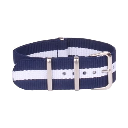 NBCNZCTSAS 12mm Streifen Ankunft Großhandel Woven Fiber armband Nylon Uhr Straps Armbanduhr Band Schnalle stoff(Navy white Navy) von NBCNZCTSAS