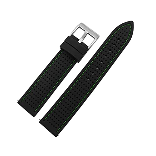 NBCNZCTSAS 18 mm 20 mm 22 mm 24 mm atmungsaktives Silikongurt Smart Watchband Fit for Huawei FIT for SAMSUNG WATCH SPORT SOFT GUMMEL BRAKETBRATOMBAGE Accessoires(5black-greenline,20mm) von NBCNZCTSAS