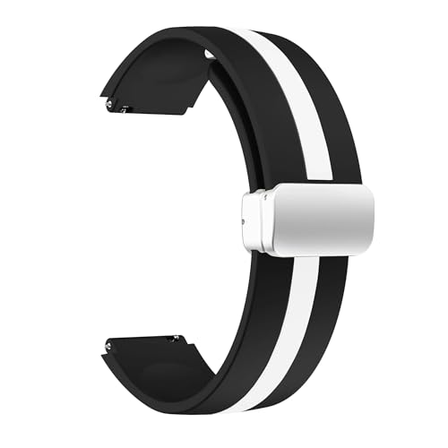 NBCNZCTSAS 18mm 20mm 22mm Armband passend for Samsung Galaxy Watch 6 5 4 44mm 40mm Band Active 2 Gear S3 Magnetknopfarmband Universal Correas(Black White-S,22mm) von NBCNZCTSAS