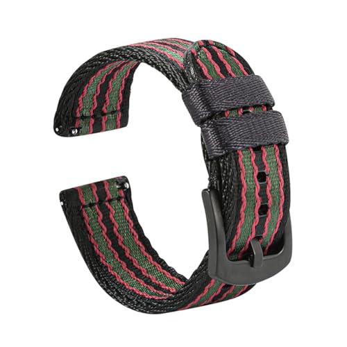 NBCNZCTSAS 18mm 20mm 22mm Nylon Uhrenarmband Herren Sport Ersatzband Armband Passend for Samsung S3 Passend for Huawei Watch Passend for GT 2 Pro 46mm Passend for Amazfit GTR 47mm(Black red green 2,22 von NBCNZCTSAS