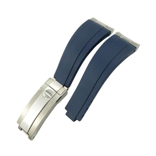 NBCNZCTSAS 19 mm, 20 mm, 21 mm, Metallglied, gebogenes Ende, Gummi-Armband, passend for Rolex Submariner, passend for DAYTONA Yacht-Master, passend for GMT-Armband, Silikonarmbänder(Blue,20MM_SILVER) von NBCNZCTSAS