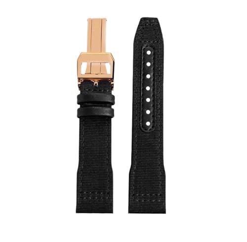 NBCNZCTSAS 20 21 22mm Blau Grün Armband Passend for IWC Nylon Leder Armband Big Pilot Little Prince Mark 18 Uhrenarmband(Black RG folding,21mm) von NBCNZCTSAS