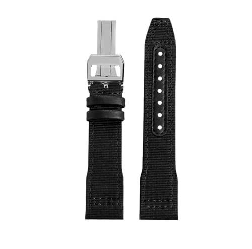 NBCNZCTSAS 20 21 22mm Blau Grün Armband Passend for IWC Nylon Leder Armband Big Pilot Little Prince Mark 18 Uhrenarmband(Black silver folding,21mm) von NBCNZCTSAS