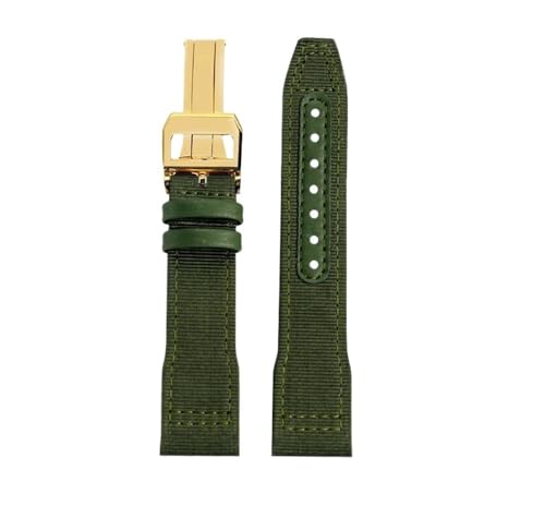 NBCNZCTSAS 20 21 22mm Blau Grün Armband Passend for IWC Nylon Leder Armband Big Pilot Little Prince Mark 18 Uhrenarmband(Green gold folding,21mm) von NBCNZCTSAS