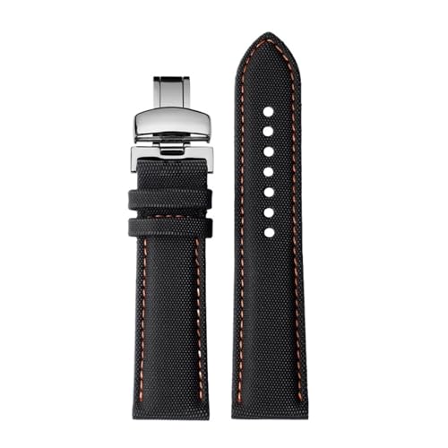 NBCNZCTSAS 20 21 m 22 mm Schnellverschluss passend for Meidu M005 M021 passend for Seiko passend for Omega Fiber Nylon Uhrenarmband schwarz orange Armband Herren Zubehör(Black Orange silverB,22mm) von NBCNZCTSAS