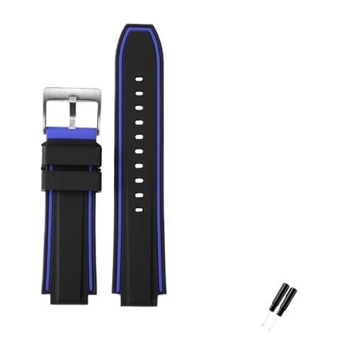 NBCNZCTSAS 20 22 mm 24 mm wasserdichtes Silikon-Armband mit erhöhtem Mund, passend for Timex Tide Serie T2N739 T2N720 T2N721, passend for Panerai PAM111 Armband(Blackblue-silver) von NBCNZCTSAS