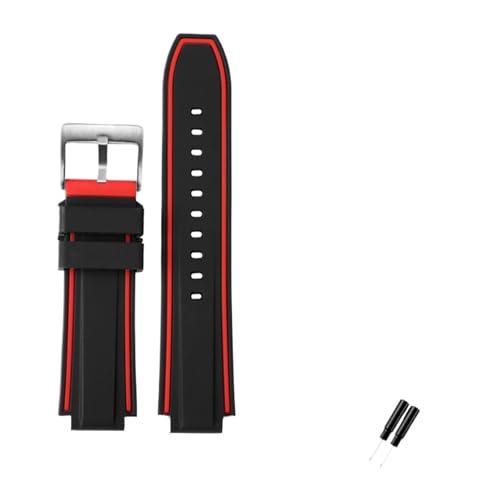 NBCNZCTSAS 20 22 mm 24 mm wasserdichtes Silikon-Armband mit erhöhtem Mund, passend for Timex Tide Serie T2N739 T2N720 T2N721, passend for Panerai PAM111 Armband(Blackred-silver) von NBCNZCTSAS
