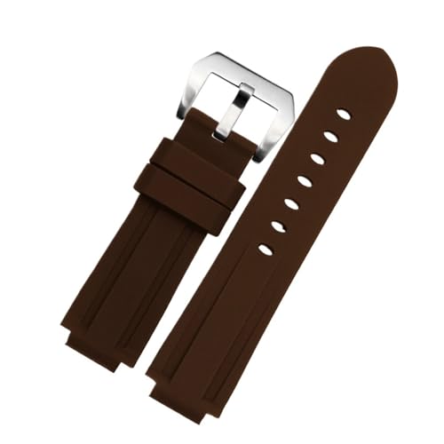 NBCNZCTSAS 20 22 mm 24 mm wasserdichtes Silikon-Armband mit erhöhtem Mund, passend for Timex Tide Serie T2N739 T2N720 T2N721, passend for Panerai PAM111 Armband(Brown-silver) von NBCNZCTSAS