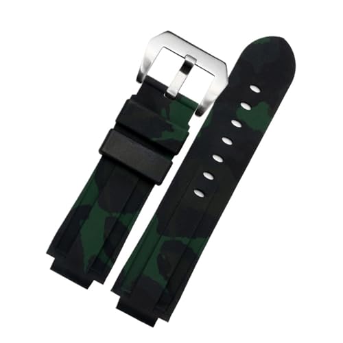 NBCNZCTSAS 20 22 mm 24 mm wasserdichtes Silikon-Armband mit erhöhtem Mund, passend for Timex Tide Serie T2N739 T2N720 T2N721, passend for Panerai PAM111 Armband(Camogreen-silver) von NBCNZCTSAS