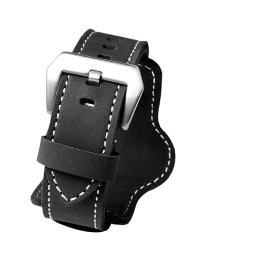 NBCNZCTSAS 20 22MM 24MM 26MM Armband Lederarmband Fit for Casio Fit for Fossil Fit for Panerai Fit for Bernie Basistablett Vintage Wasserdichtes Armband(Black-silver,24mm) von NBCNZCTSAS