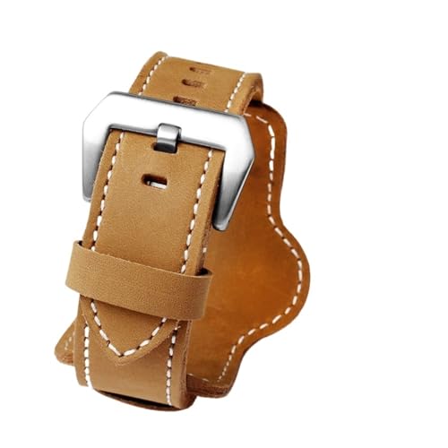 NBCNZCTSAS 20 22MM 24MM 26MM Armband Lederarmband Fit for Casio Fit for Fossil Fit for Panerai Fit for Bernie Basistablett Vintage Wasserdichtes Armband(Brown-silver,20mm) von NBCNZCTSAS