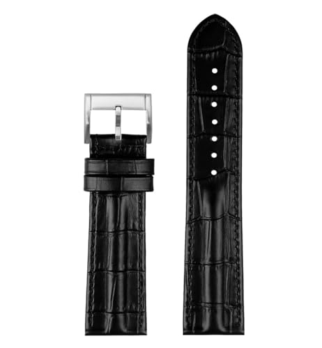 NBCNZCTSAS 20 mm 22 mm Lederuhrenarmband mit Nieten for Herren, Ersatzarmband, passend for Hamilton Khaki, passend for Aviation H70605731/H32705521(Black-silver,20mm) von NBCNZCTSAS