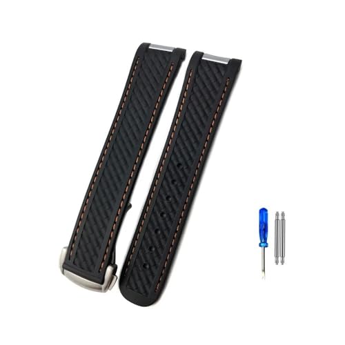 NBCNZCTSAS 20 mm Gummi-Silikon-Uhrenarmband, passend for Omega, passend for Seamaster 300 AT150 Aqua Terra Ultra Light 8900 Stahlschnalle, Armbandarmbänder(Black-Orange Line,20mm) von NBCNZCTSAS