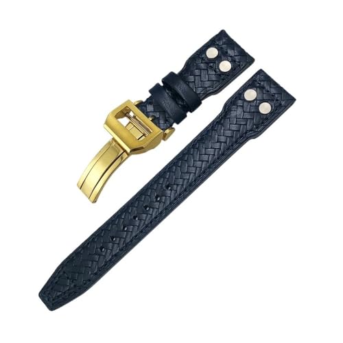 NBCNZCTSAS 20mm 21mm 22mm Nietengewebtes Leder-Uhrenarmband passend for IWC Big Pilot Portugieser Pilot IW3777 passend for Seiko-Uhrenarmband(Blue Gold Square,21mm) von NBCNZCTSAS