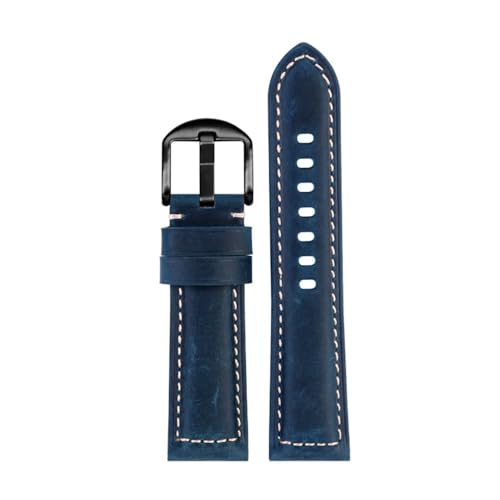 NBCNZCTSAS 20mm 22mm 24mm 26mm Vintage Crazy Leder Herrenuhr Gürtel Ersatz Fit for Panerai Fit for M-ido Fit for O-mega Männer Band(Blue bk,22mm) von NBCNZCTSAS