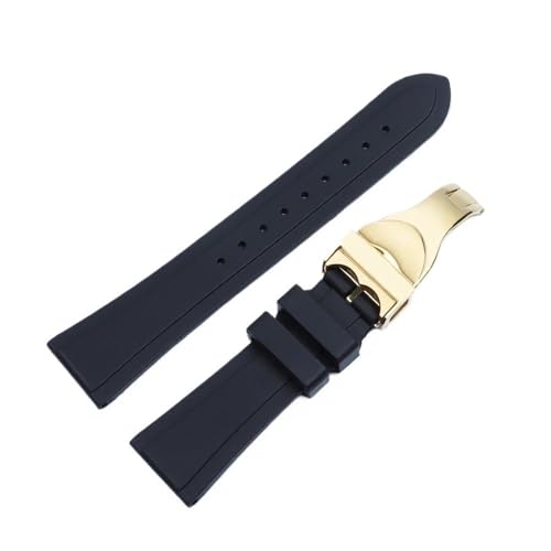 NBCNZCTSAS 20mm 22mm Uhrenarmband Schwarz Weiches Silikonarmband Silber Gold Schnalle Passend for Tudor T17 PRC100 Armband(Black-gold,20mm) von NBCNZCTSAS