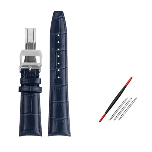 NBCNZCTSAS 20mm 22mm gebogenes Ende Kalbsleder Uhrenarmband Armband passend for IWC passend for Portugal 7 passend for Betafeno Armband schwarz blau mit Werkzeug(01 blue-silver fold,22mm) von NBCNZCTSAS