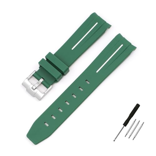NBCNZCTSAS 20mm gebogenes Ende Gummi-Uhrenarmband passend for Omega Fit for Moonswatch Joint Constellation Armband Herren Sportuhrenarmband(Olive Flak) von NBCNZCTSAS