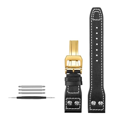 NBCNZCTSAS 21MM 22MM Passend for IWC-Uhrenarmband mit Passform for Little Prince's Mark Lederarmband mit Nagel(Black-gold,22mm) von NBCNZCTSAS