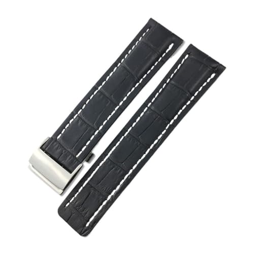 NBCNZCTSAS 21mm 22mm 23mm 24mm Echtes Echtleder Uhrenarmband Passend for Breitling Uhrenzubehör Passend for NAVITIMER WORLD Avenger Superocean Gürtel(Black white,22MM_NO BUCKLE) von NBCNZCTSAS