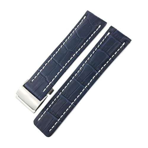 NBCNZCTSAS 21mm 22mm 23mm 24mm Echtes Echtleder Uhrenarmband Passend for Breitling Uhrenzubehör Passend for NAVITIMER WORLD Avenger Superocean Gürtel(Blue white,23MM_NO BUCKLE) von NBCNZCTSAS
