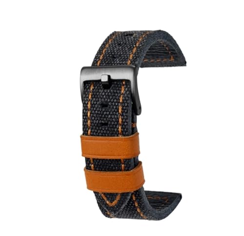 NBCNZCTSAS 22 mm 24 mm passend for Breitling Fossil passend for Hamilton handgefertigtes Uhrenarmband aus Canvas mit Lederunterseite for Herren im Retro-Stil(Black Orange black,24mm) von NBCNZCTSAS