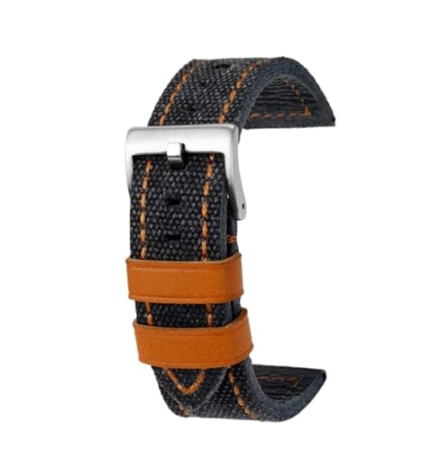 NBCNZCTSAS 22 mm 24 mm passend for Breitling Fossil passend for Hamilton handgefertigtes Uhrenarmband aus Canvas mit Lederunterseite for Herren im Retro-Stil(Black Orange silver,22mm) von NBCNZCTSAS