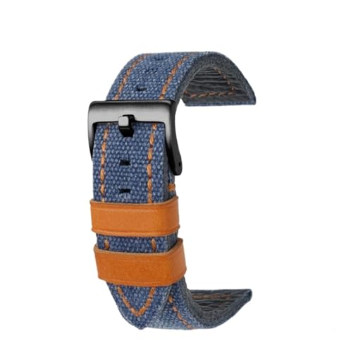 NBCNZCTSAS 22 mm 24 mm passend for Breitling Fossil passend for Hamilton handgefertigtes Uhrenarmband aus Canvas mit Lederunterseite for Herren im Retro-Stil(Blue Orange black,22mm) von NBCNZCTSAS