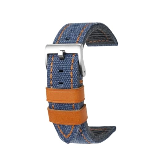 NBCNZCTSAS 22 mm 24 mm passend for Breitling Fossil passend for Hamilton handgefertigtes Uhrenarmband aus Canvas mit Lederunterseite for Herren im Retro-Stil(Blue Orange silver,22mm) von NBCNZCTSAS