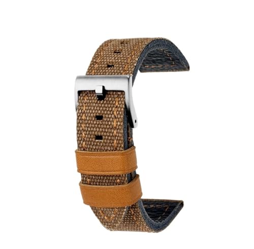 NBCNZCTSAS 22 mm 24 mm passend for Breitling Fossil passend for Hamilton handgefertigtes Uhrenarmband aus Canvas mit Lederunterseite for Herren im Retro-Stil(Brown Orange silver,24mm) von NBCNZCTSAS