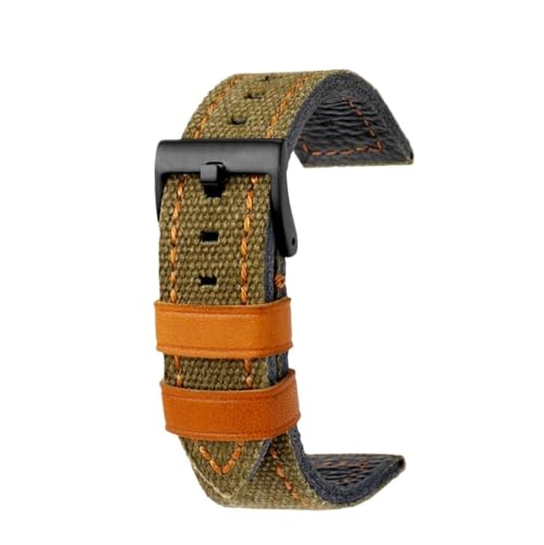 NBCNZCTSAS 22 mm 24 mm passend for Breitling Fossil passend for Hamilton handgefertigtes Uhrenarmband aus Canvas mit Lederunterseite for Herren im Retro-Stil(Green Orange black,22mm) von NBCNZCTSAS
