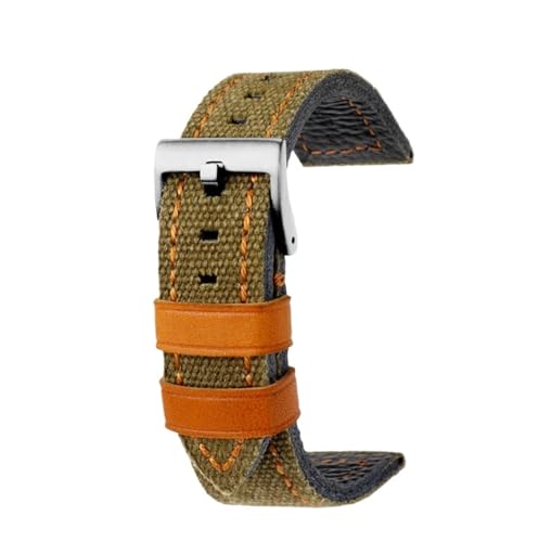 NBCNZCTSAS 22 mm 24 mm passend for Breitling Fossil passend for Hamilton handgefertigtes Uhrenarmband aus Canvas mit Lederunterseite for Herren im Retro-Stil(Green Orange silver,24mm) von NBCNZCTSAS