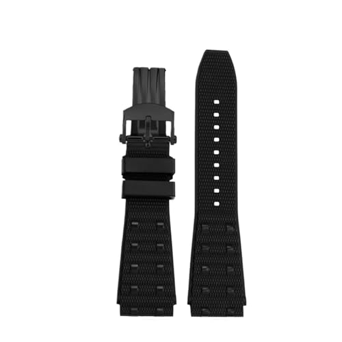 NBCNZCTSAS 22 mm 24 mm weiches Fluorkautschukarmband, passend for Breitling-Armband, passend for mechanische Zeitmessung, passend for Avengers, passend for Super Ocean-Armband(Black black buckle,22mm) von NBCNZCTSAS