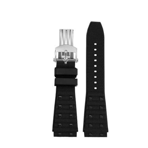 NBCNZCTSAS 22 mm 24 mm weiches Fluorkautschukarmband, passend for Breitling-Armband, passend for mechanische Zeitmessung, passend for Avengers, passend for Super Ocean-Armband(Black silver buckle,24mm von NBCNZCTSAS