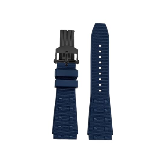NBCNZCTSAS 22 mm 24 mm weiches Fluorkautschukarmband, passend for Breitling-Armband, passend for mechanische Zeitmessung, passend for Avengers, passend for Super Ocean-Armband(Blue black buckle,24mm) von NBCNZCTSAS
