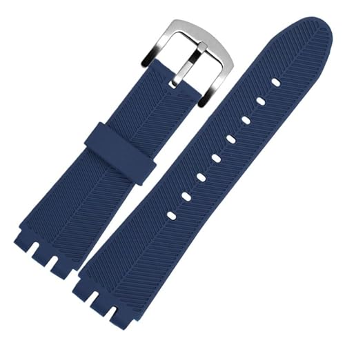 NBCNZCTSAS 23MM Leder Uhrenarmbänder Fit for Swatch Fit for IRONY YOS440 YOS449 448 447 401G Männer Uhr Strap Stahl schließe Armband Mit Werkzeug(D-blue-silver) von NBCNZCTSAS