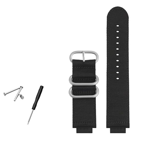 NBCNZCTSAS 24 * 16mm Konvexen Metall Ring Mann Nylon Armband Fit for TIMEX T2N721 T2N720 TW2T76500 TW2T76300 Sport Atmungsaktive Canvas Uhr Strap(Black-silver) von NBCNZCTSAS