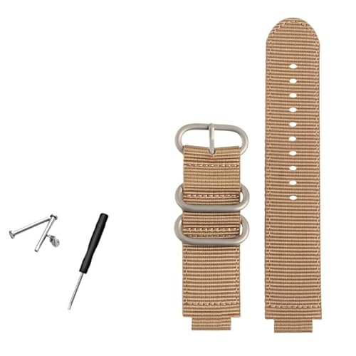 NBCNZCTSAS 24 * 16mm Konvexen Metall Ring Mann Nylon Armband Fit for TIMEX T2N721 T2N720 TW2T76500 TW2T76300 Sport Atmungsaktive Canvas Uhr Strap(Khaki-silver) von NBCNZCTSAS