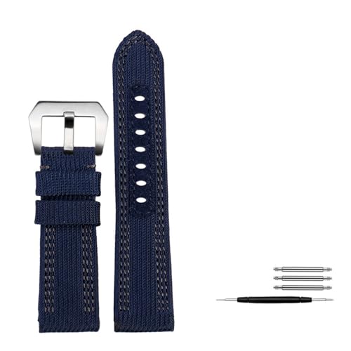 NBCNZCTSAS 24 mm 26 mm Nylon-Lederarmband passend for Panerai PAM00984 441 1122 Canvas-Uhrenarmband Schwarz Blau Uhrenzubehör(Blue grey silver,24mm) von NBCNZCTSAS