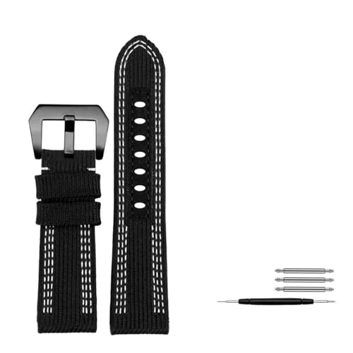 NBCNZCTSAS 24 mm 26 mm Nylon-Lederarmband passend for Panerai PAM00984 441 1122 Canvas-Uhrenarmband Schwarz Blau Uhrenzubehör(White line black,24mm) von NBCNZCTSAS