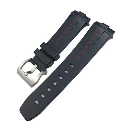 NBCNZCTSAS 24 mm gebogenes Ende, Gummi-Silikon-Armband, passend for Panerai SUBMERSIBLE PAM441 Sportuhr mit Schnalle(Black Red 1,24MM_SILVER BUCKLE) von NBCNZCTSAS