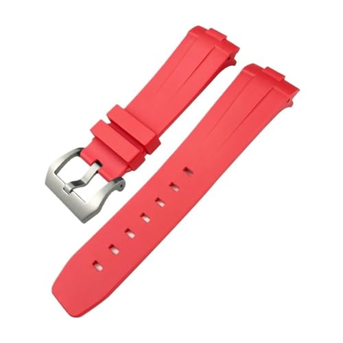 NBCNZCTSAS 24 mm gebogenes Ende, Gummi-Silikon-Armband, passend for Panerai SUBMERSIBLE PAM441 Sportuhr mit Schnalle(Red 1,24MM_SILVER BUCKLE) von NBCNZCTSAS