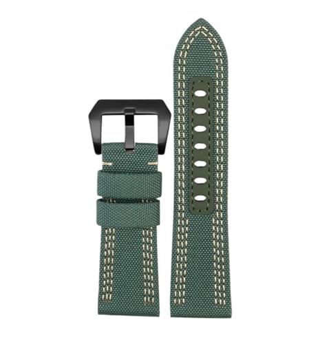 NBCNZCTSAS 24mm 26mm Nylon Canvas Leder Uhrenarmband passend for Panerai 00984 985 Luminor Zubehör Armband Schwarz Blau Uhrenarmband(Green wl bk,26mm) von NBCNZCTSAS