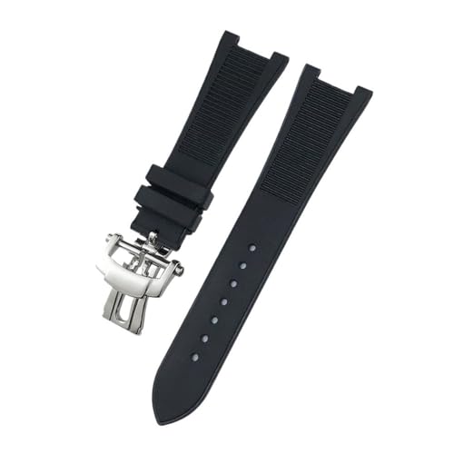 NBCNZCTSAS 25 mm * 13 mm konkaves Interface Silikon-Gummi-Armband passend for Patek Philippe 5711 5726 5712 5980 Uhrenarmband(Folding,25MM_SILVER BUCKLE) von NBCNZCTSAS
