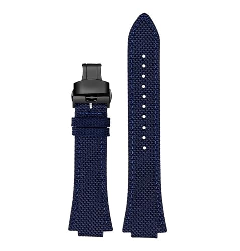 NBCNZCTSAS 26 * 14mm Konvexen Dünne Atmungsaktive Männer Handschlaufe Fit for CASIO Fit For G-Shock GST-B400 Nylon Rindsleder Uhr Band Armband zubehör(Blue Black Folding) von NBCNZCTSAS