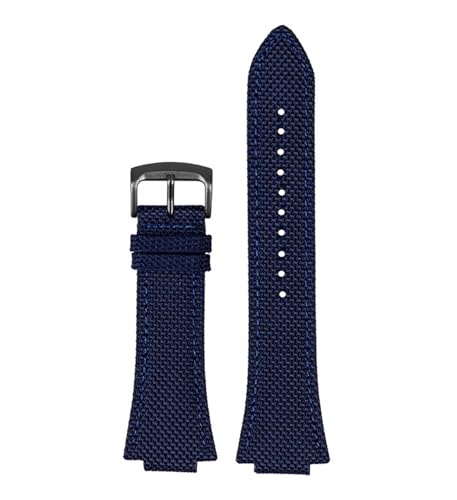 NBCNZCTSAS 26 * 14mm Konvexen Dünne Atmungsaktive Männer Handschlaufe Fit for CASIO Fit For G-Shock GST-B400 Nylon Rindsleder Uhr Band Armband zubehör(Blue Black pin) von NBCNZCTSAS