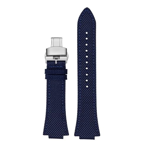 NBCNZCTSAS 26 * 14mm Konvexen Dünne Atmungsaktive Männer Handschlaufe Fit for CASIO Fit For G-Shock GST-B400 Nylon Rindsleder Uhr Band Armband zubehör(Blue Steel Folding) von NBCNZCTSAS