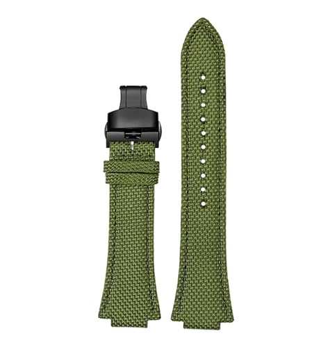 NBCNZCTSAS 26 * 14mm Konvexen Dünne Atmungsaktive Männer Handschlaufe Fit for CASIO Fit For G-Shock GST-B400 Nylon Rindsleder Uhr Band Armband zubehör(Green black Folding) von NBCNZCTSAS